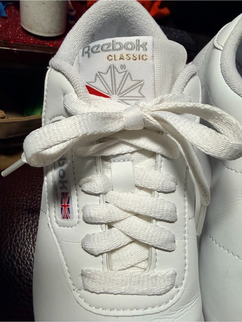 Reebok White Leather Classic Sneakers with Red Accent